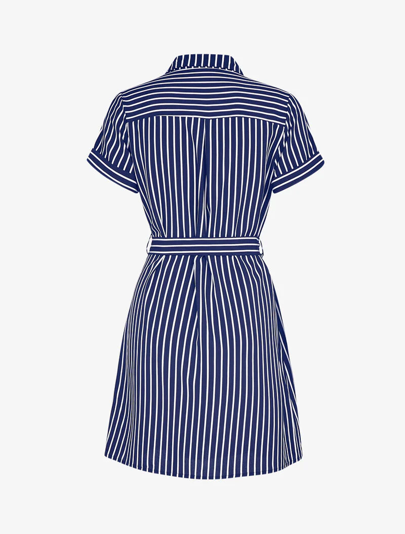 Chemise longue rayée à cintrer - marine - Image 3