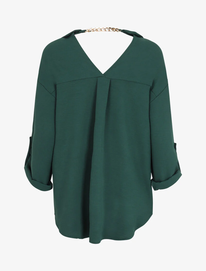 Chemise oversize avec chaîne à maillons dorés au dos - Vert - Image 2