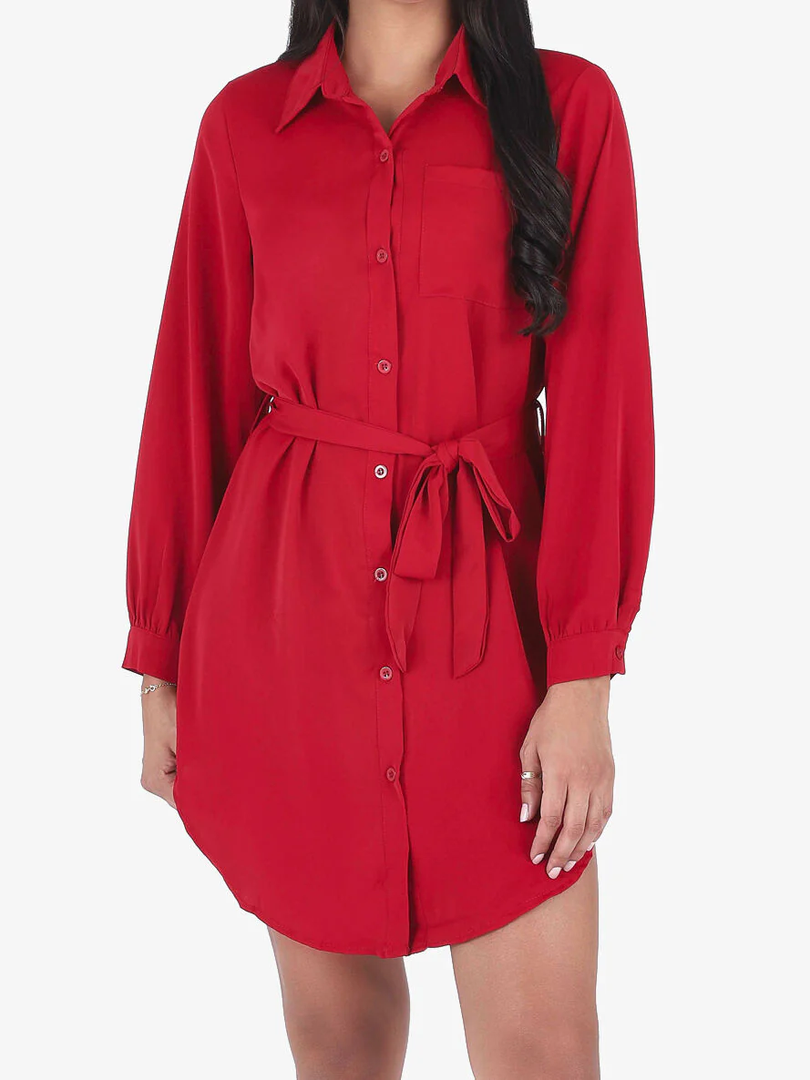 Chemise oversize ceinturée - Rouge - Image 4