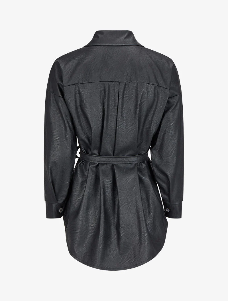 Chemise oversize en simili - Noir - Image 2