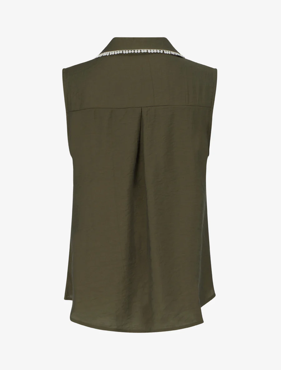 Chemise sans manches à broderie palmier - Kaki - Image 2