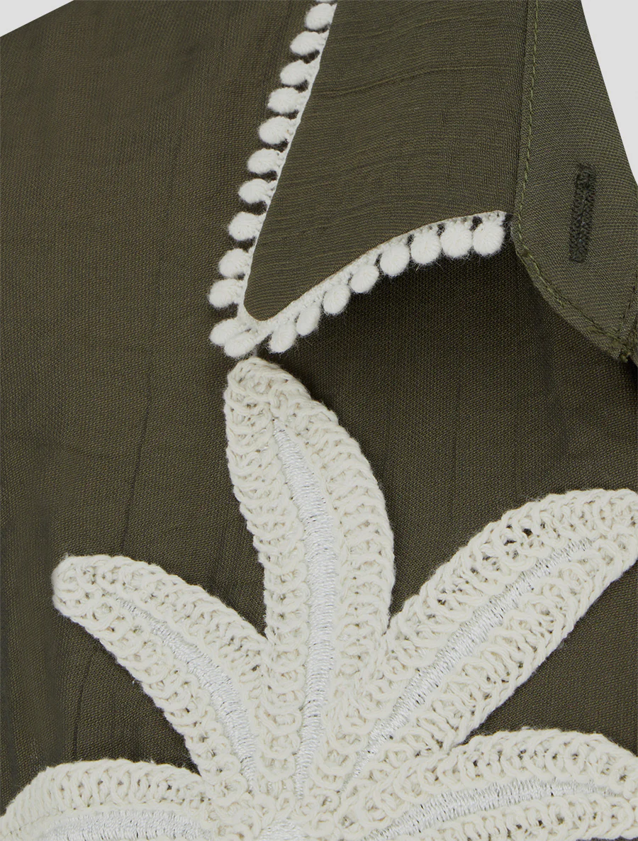 Chemise sans manches à broderie palmier - Kaki - Image 3