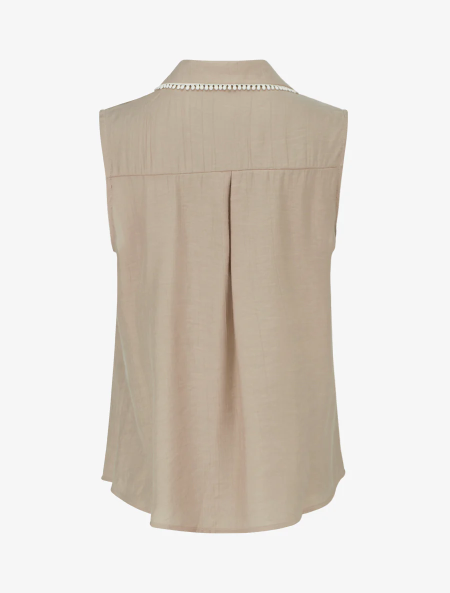 Chemise sans manches à broderie palmier - Taupe clair - Image 2