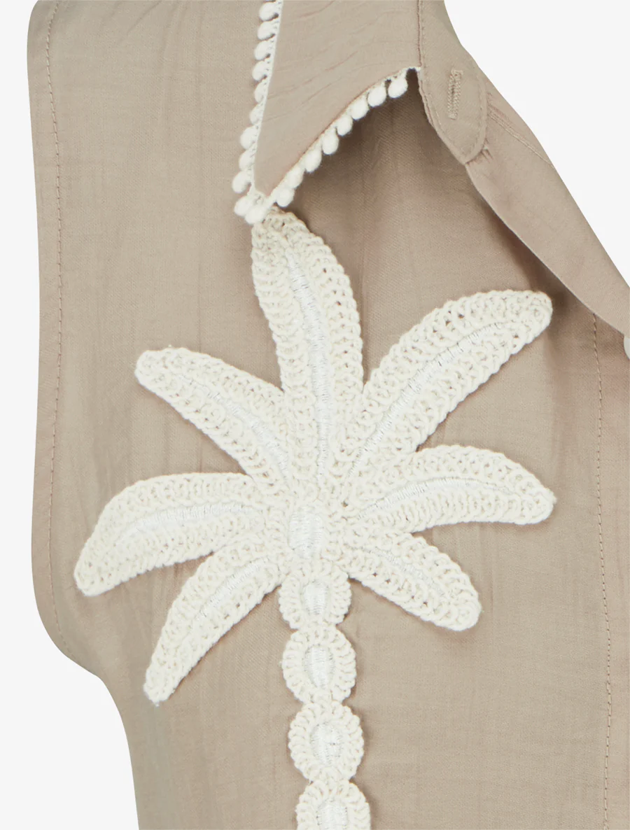 Chemise sans manches à broderie palmier - Taupe clair - Image 3