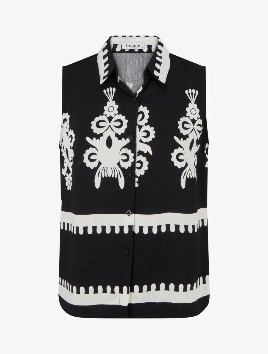 Chemise sans manches imprimé arabesques - Noir