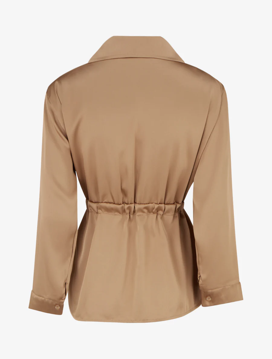 Chemise satinée ample à liens - Camel - Image 2