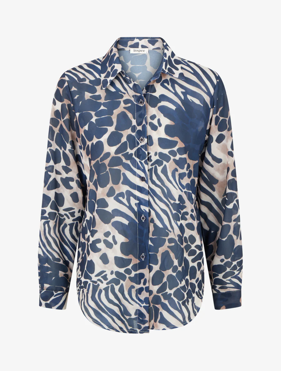 Chemise transparente droite imprimé animal - Marine
