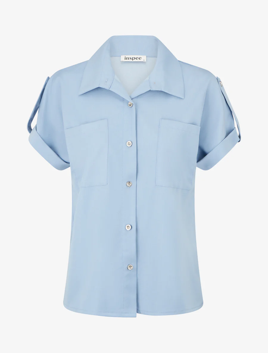 Chemise uni à poches - Bleu ciel