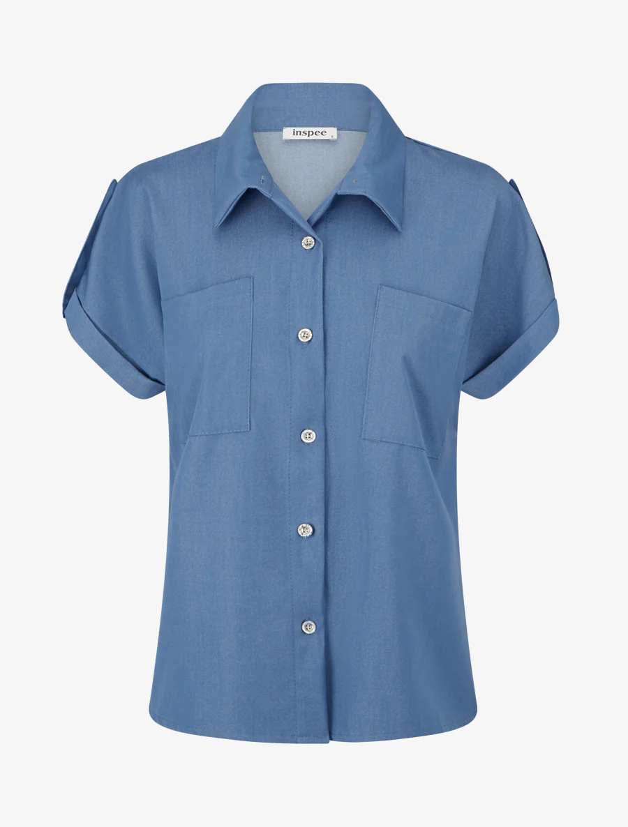 Chemise uni à poches - Bleu foncé