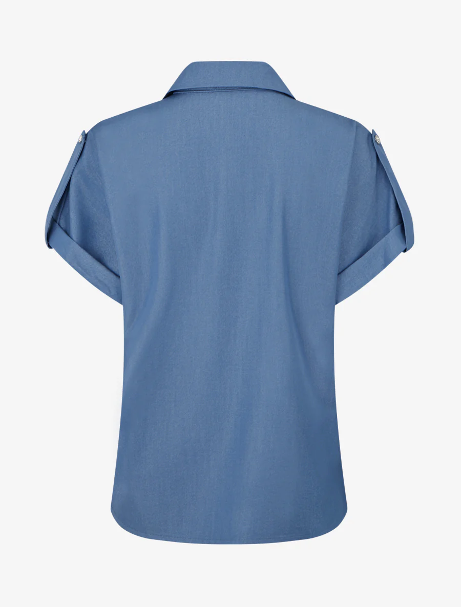 Chemise uni à poches - Bleu foncé - Image 2