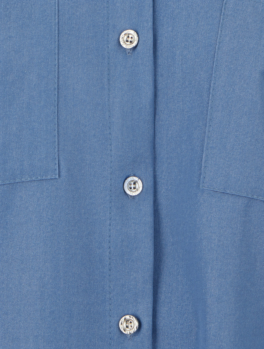 Chemise uni à poches - Bleu foncé - Image 3