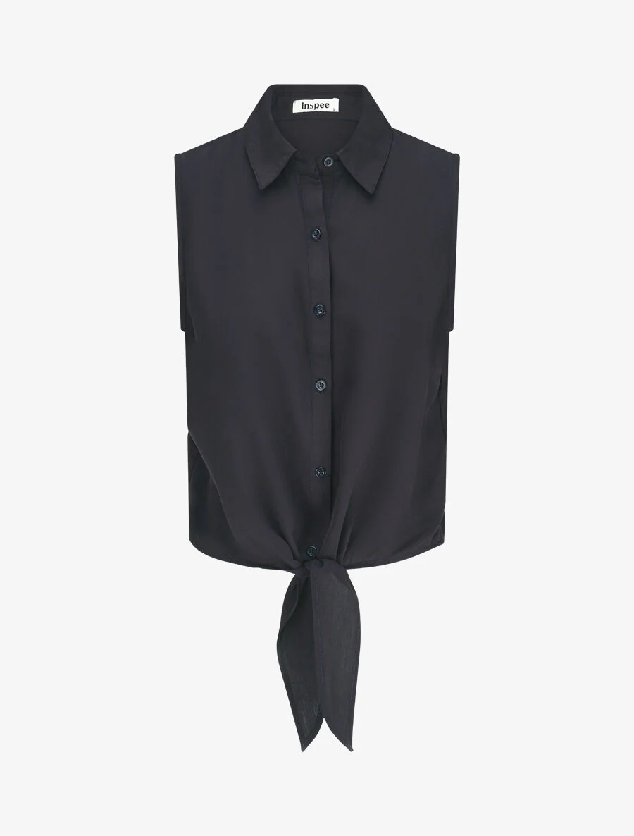 Chemise unie boutonnée à nouer - Marine