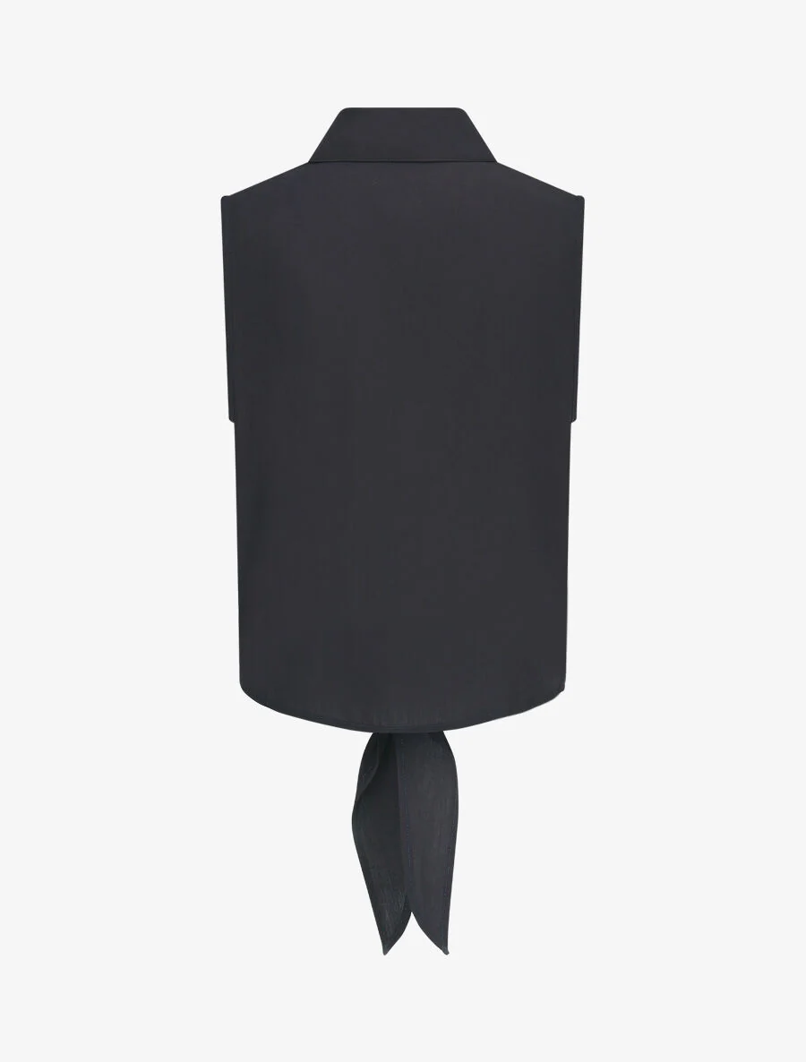 Chemise unie boutonnée à nouer - Marine - Image 2