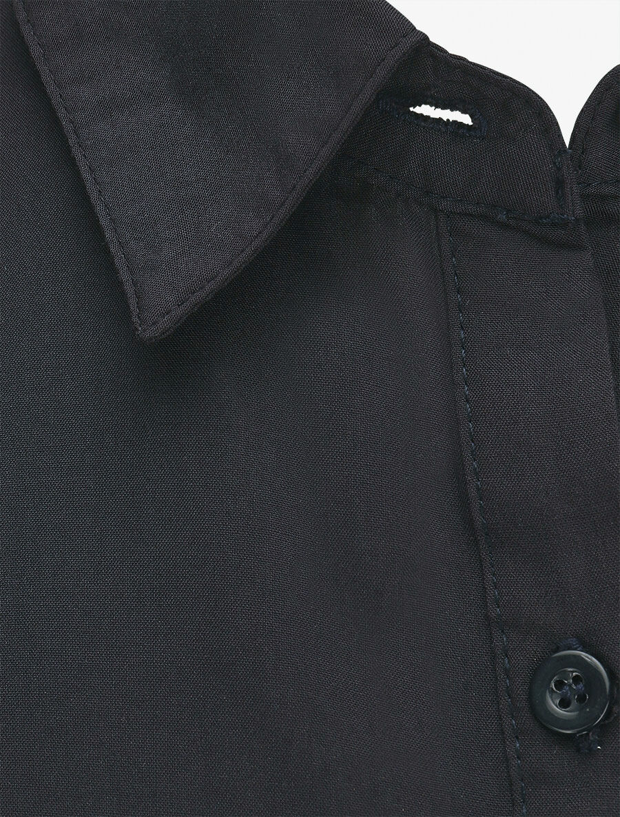 Chemise unie boutonnée à nouer - Marine - Image 3