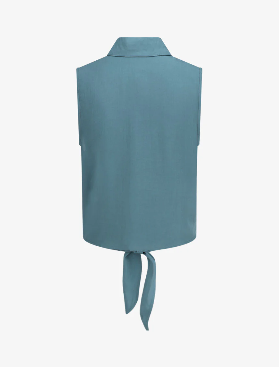 Chemise unie boutonnée à nouer - Bleu canard - Image 2