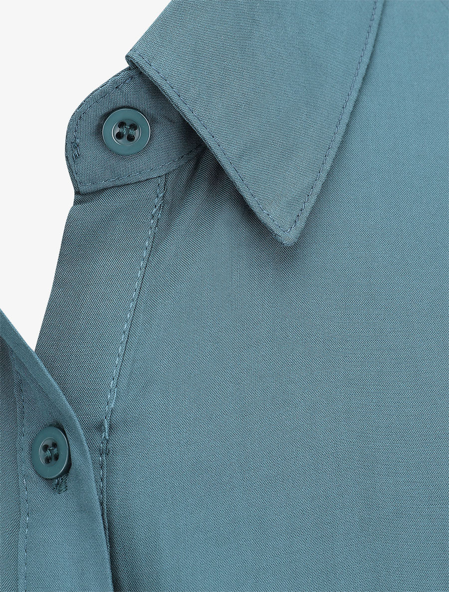 Chemise unie boutonnée à nouer - Bleu canard - Image 3