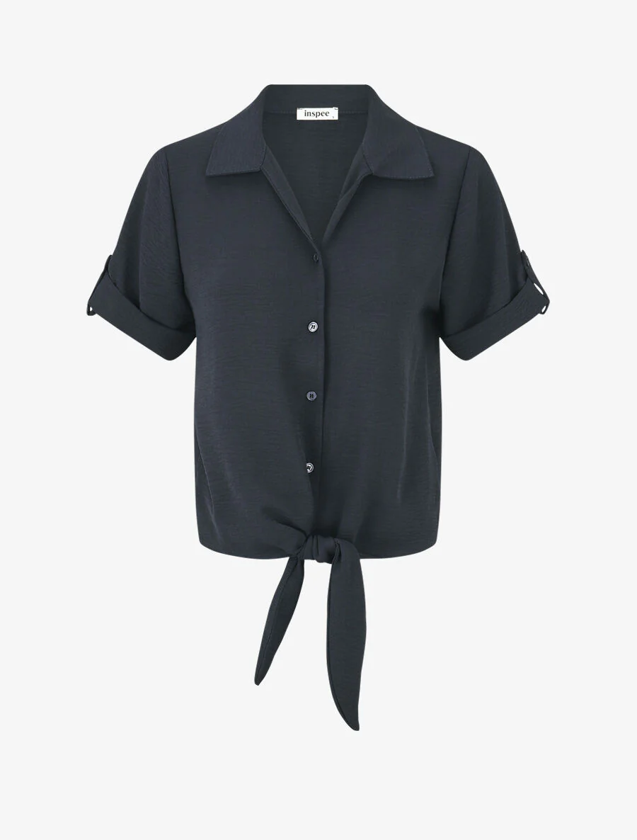 Chemise unie boutonnée - Marine
