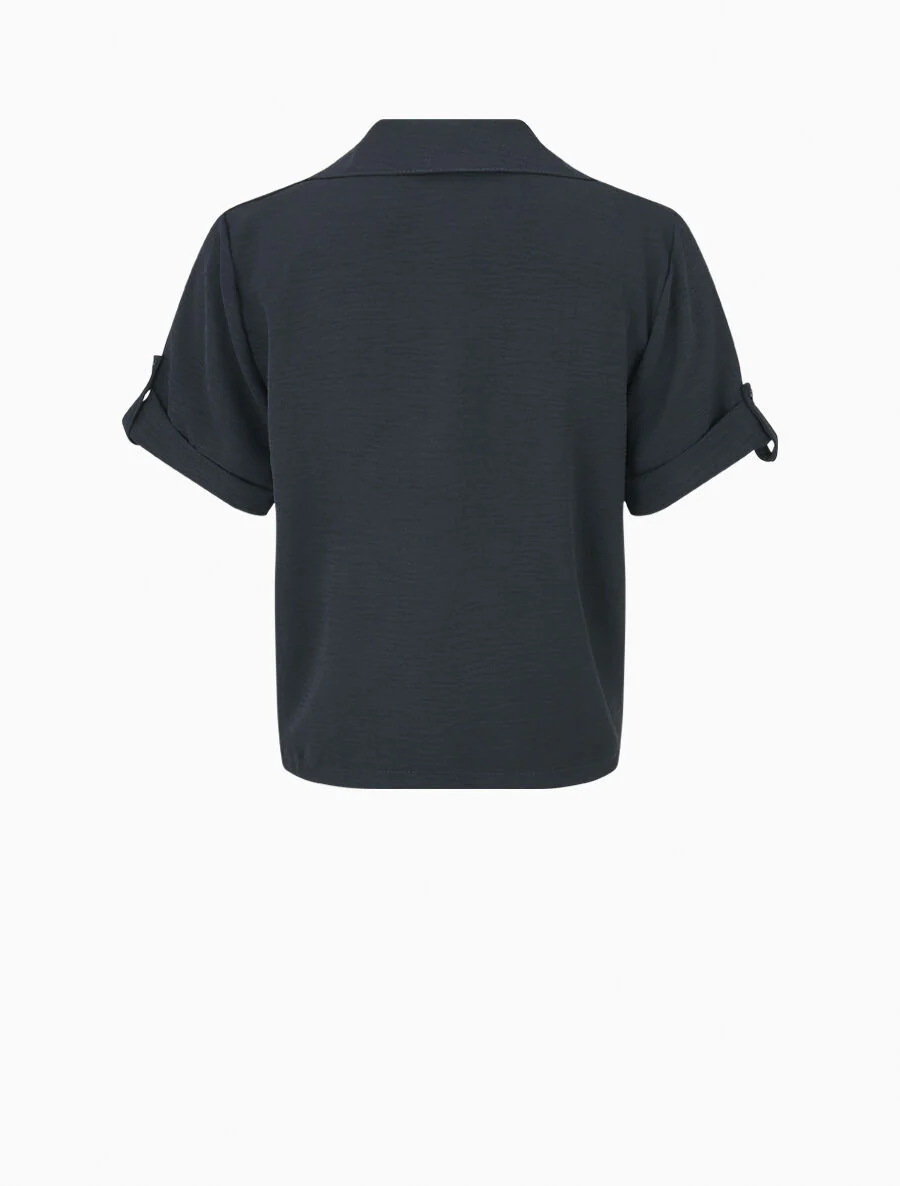 Chemise unie boutonnée - Marine - Image 2