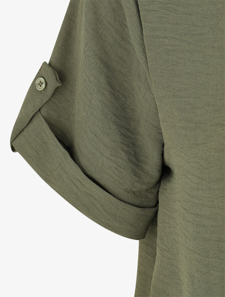 Chemise unie boutonnée - Kaki - Image 3