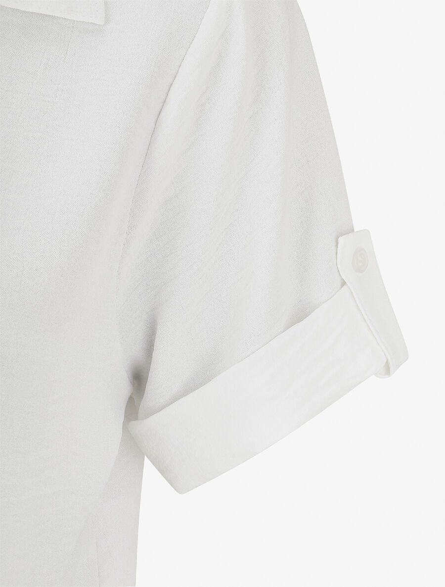 Chemise unie boutonnée - Blanc - Image 3