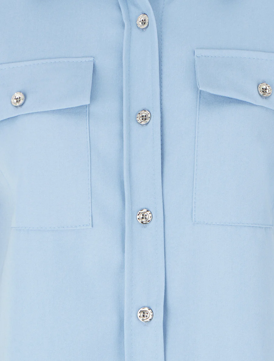 Chemise unie fluide à poches - Bleu ciel - Image 3