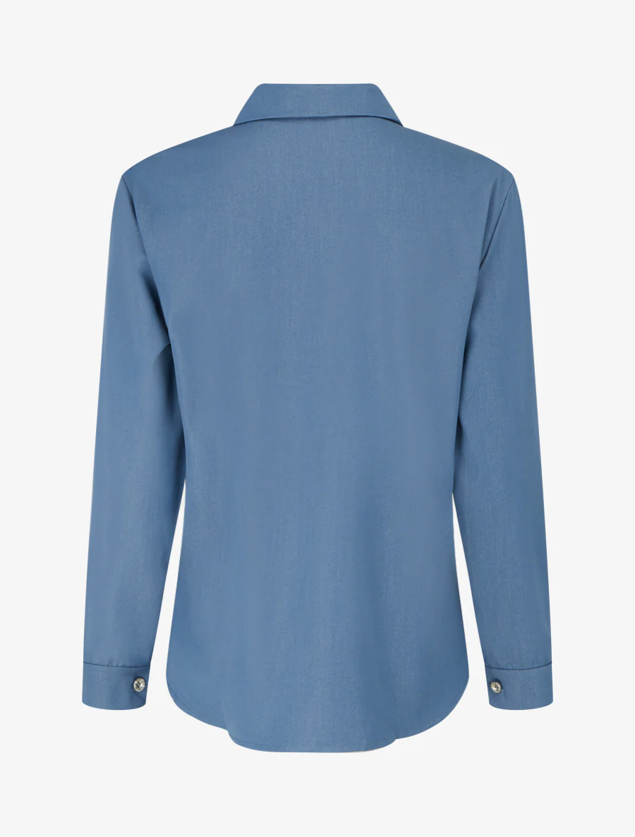 Chemise unie fluide à poches - Bleu - Image 2