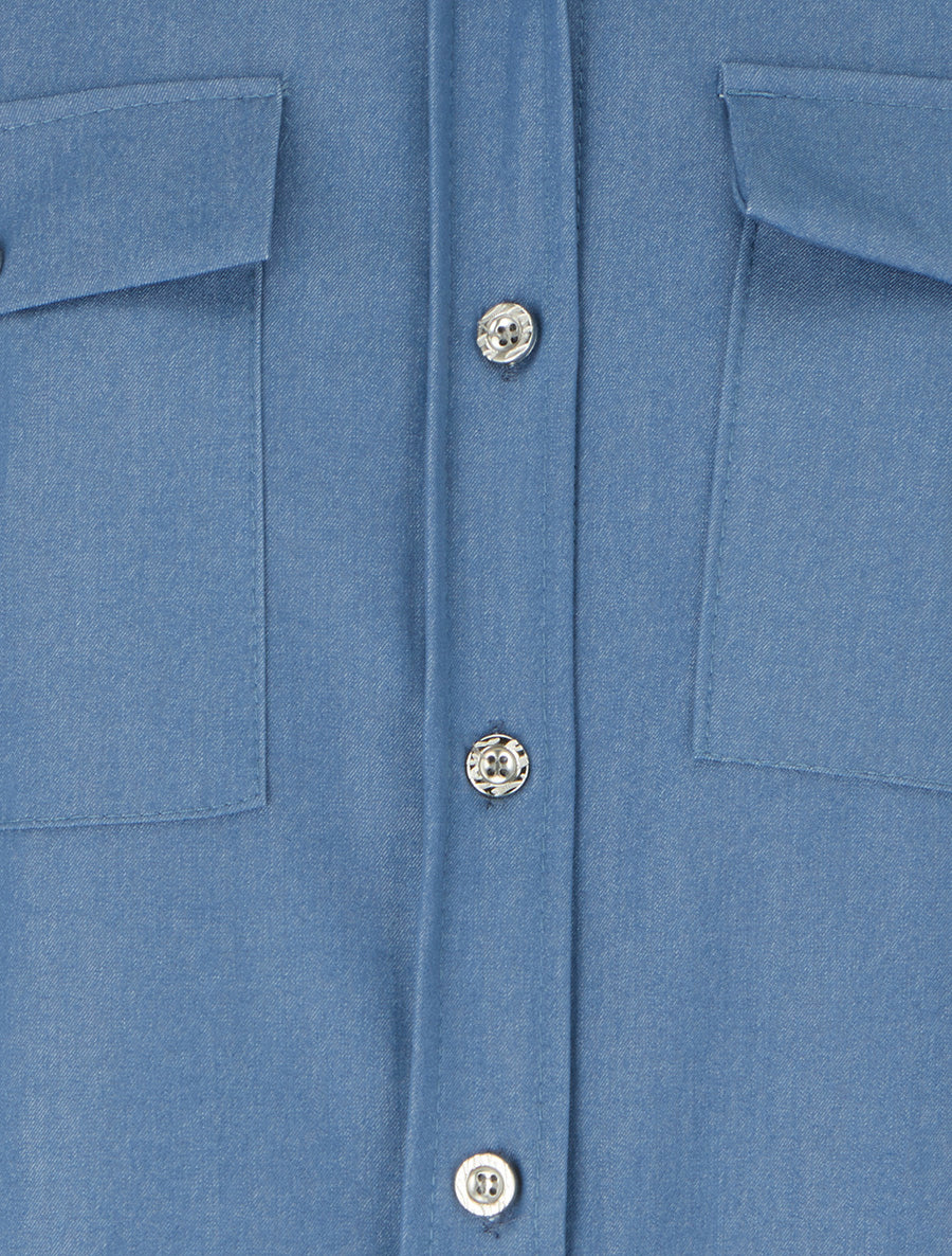 Chemise unie fluide à poches - Bleu - Image 3