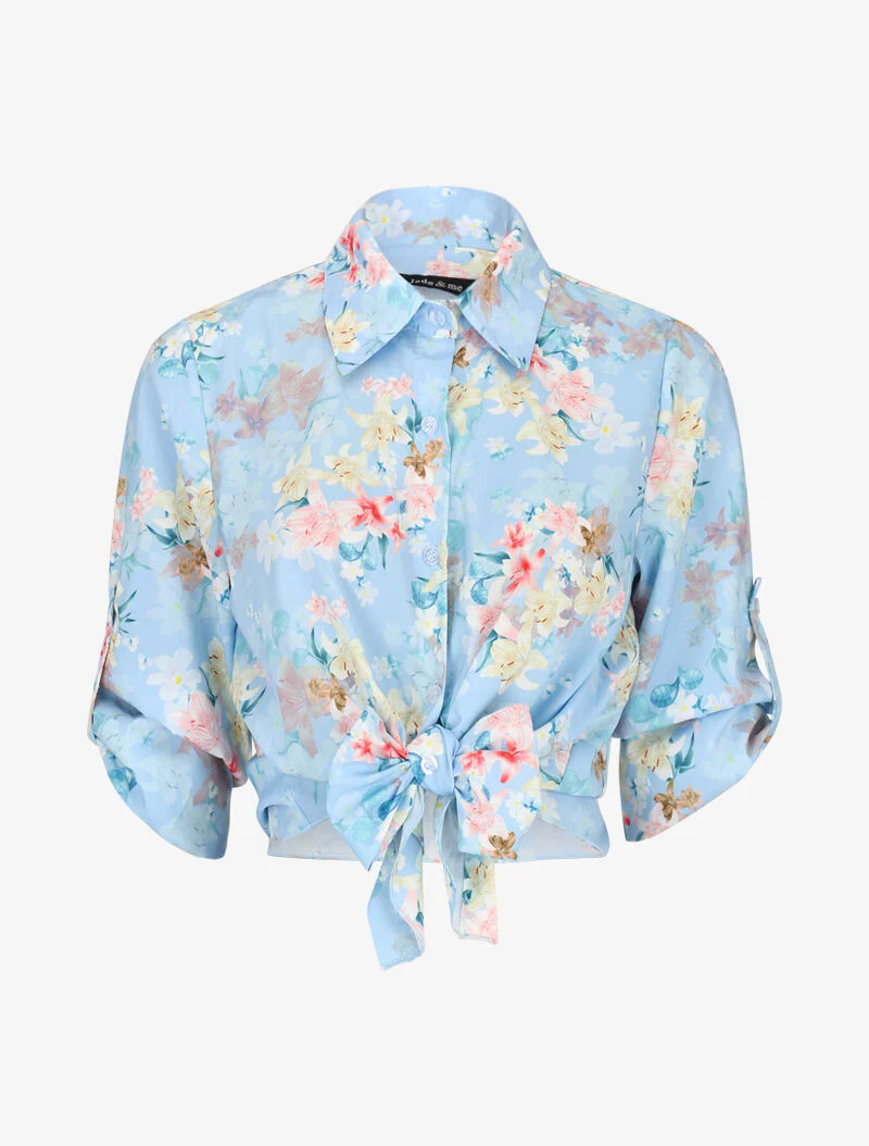 Chemisier à nouer imprimé floral - bleu clair - Image 2