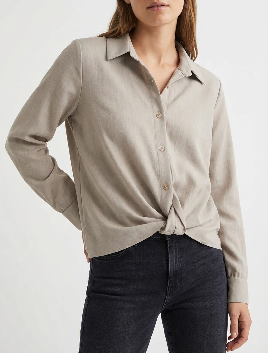 Chemisier noué asymétrique - Taupe - Image 4