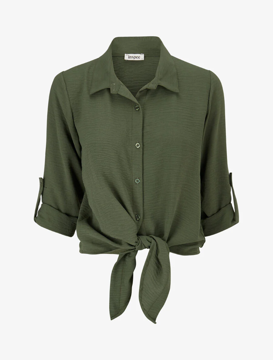 Chemisier uni à nouer - Vert