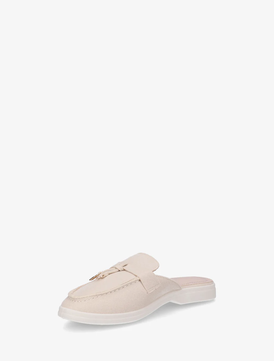 Claquettes à bout rond en suédine - Beige - Image 3