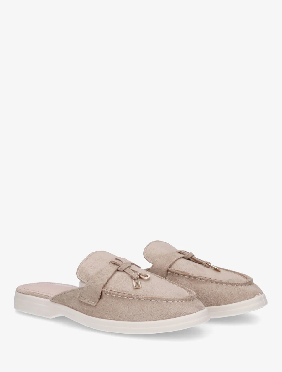 Claquettes à bout rond en suédine - Taupe - Image 4