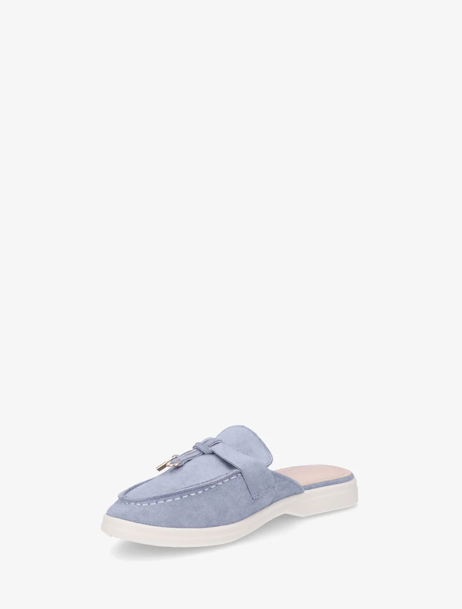 Claquettes à bout rond en suédine - Bleu - Image 3