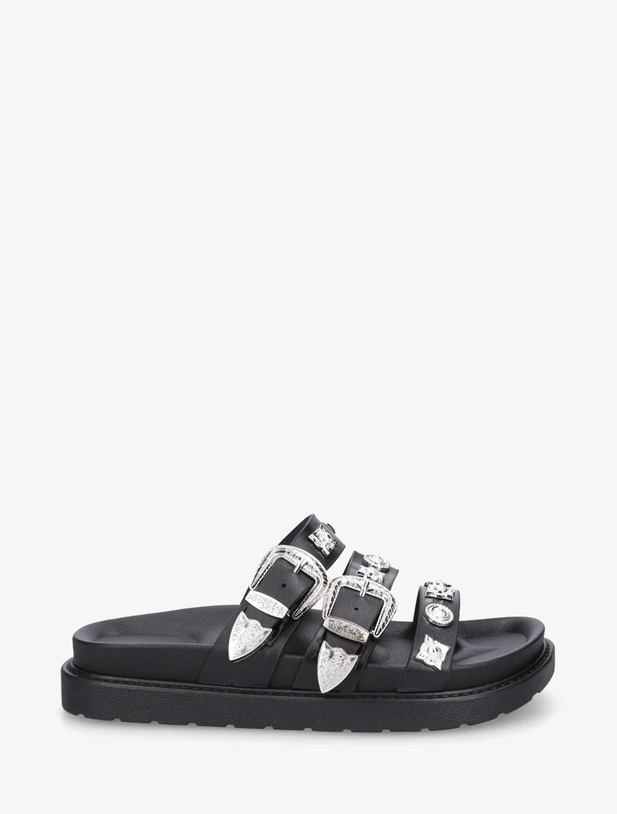 Claquettes en simili à clous fantaisies - Noir