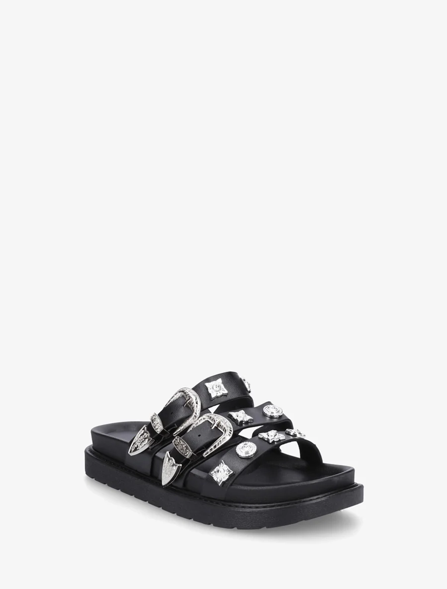 Claquettes en simili à clous fantaisies - Noir - Image 2