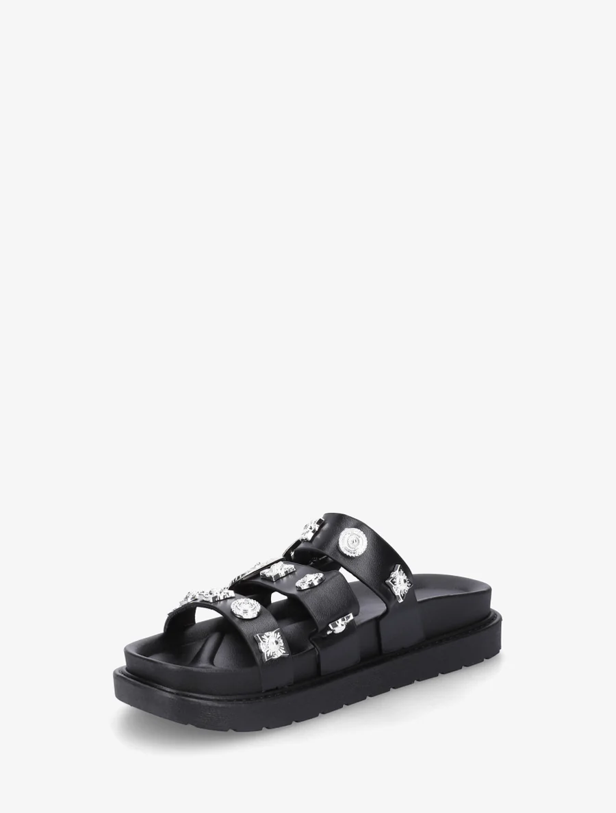 Claquettes en simili à clous fantaisies - Noir - Image 3