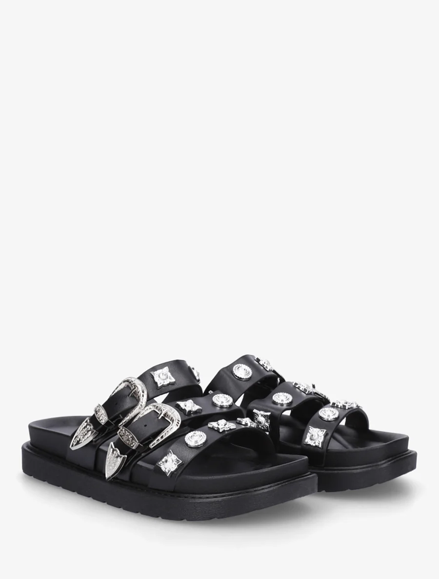 Claquettes en simili à clous fantaisies - Noir - Image 4