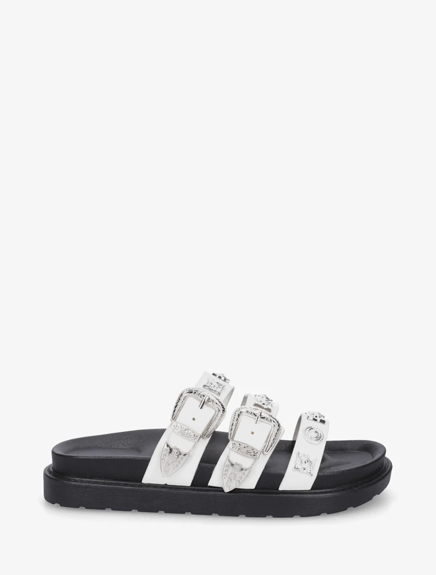 Claquettes en simili à clous fantaisies - Blanc