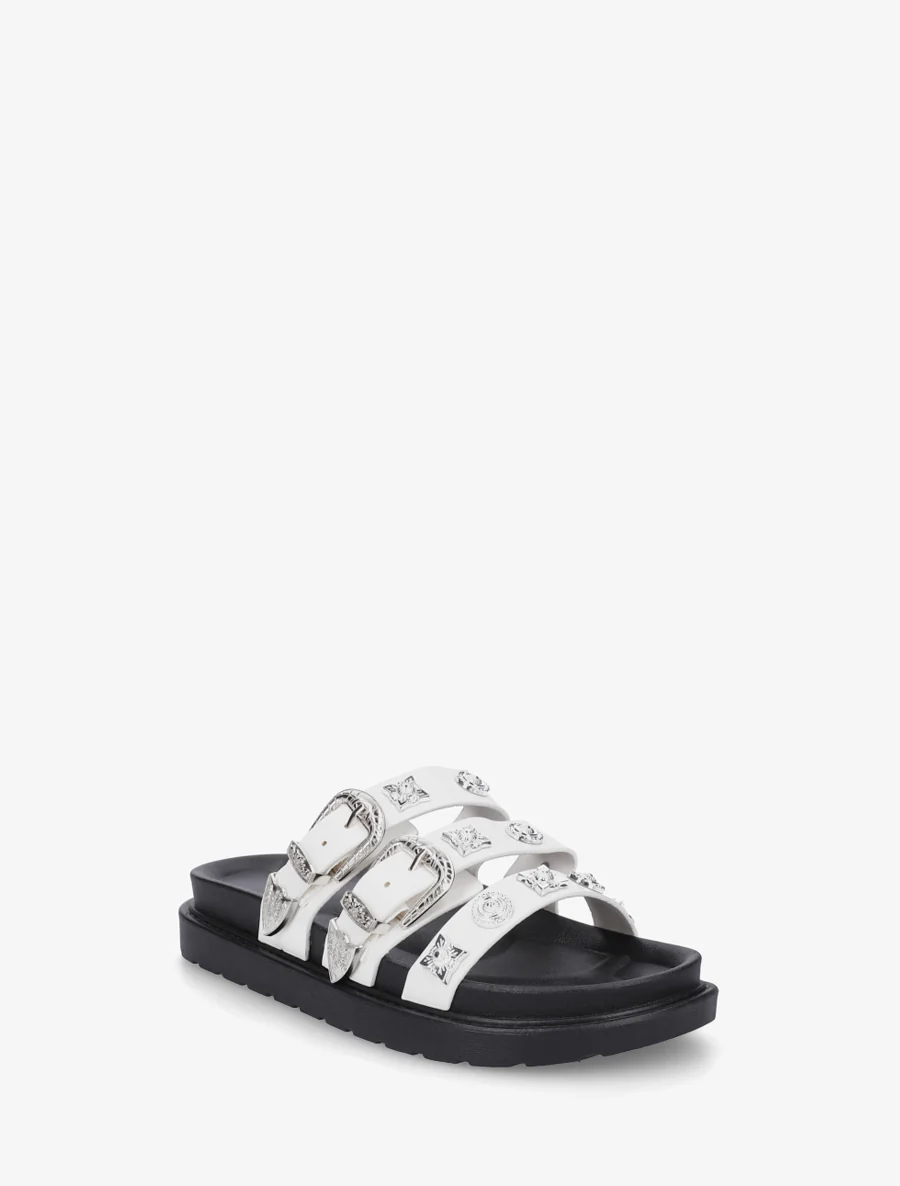 Claquettes en simili à clous fantaisies - Blanc - Image 2