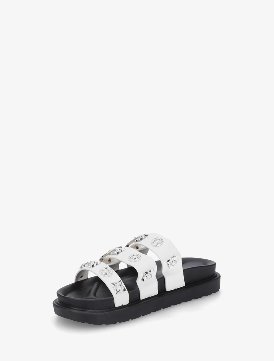 Claquettes en simili à clous fantaisies - Blanc - Image 3