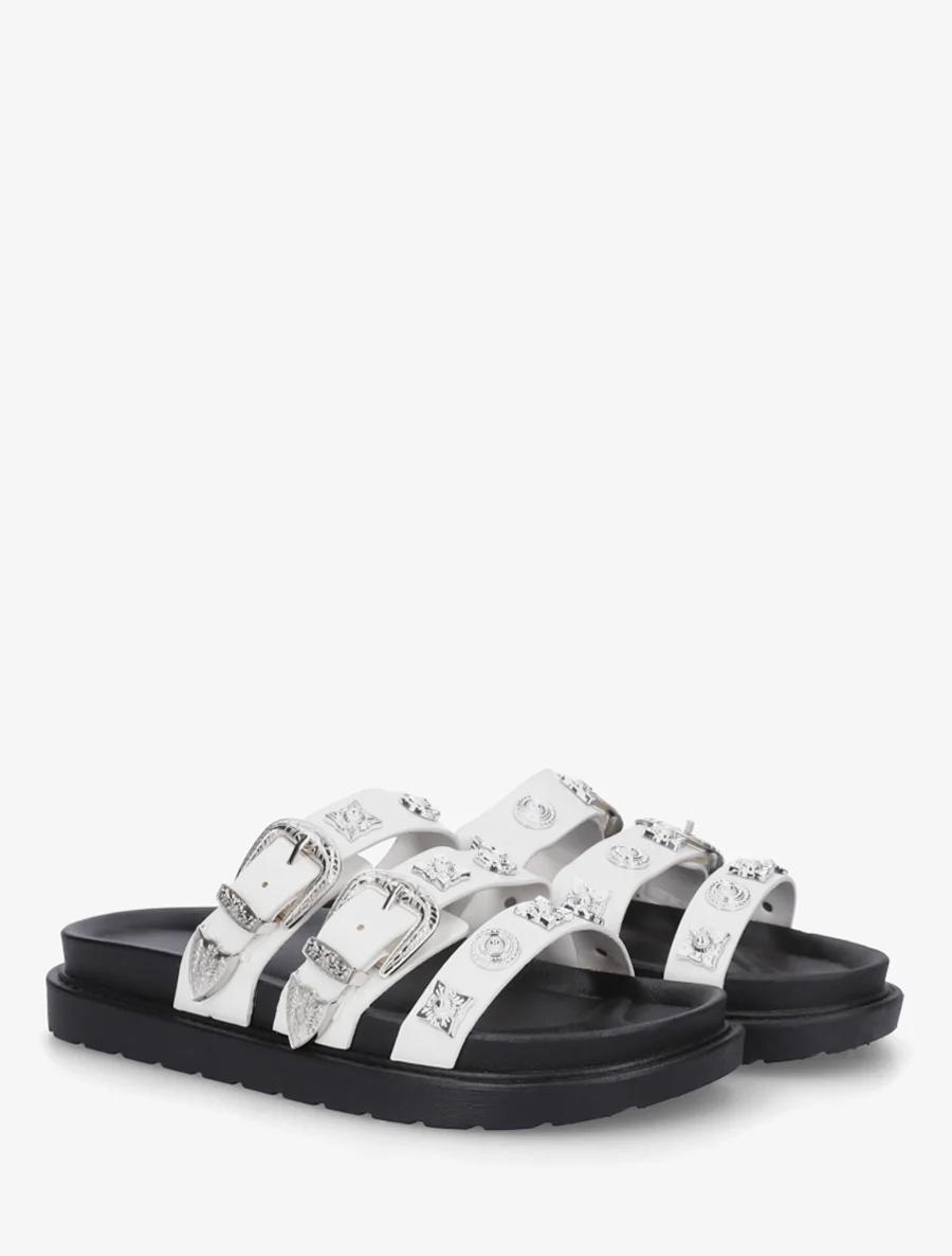Claquettes en simili à clous fantaisies - Blanc - Image 4