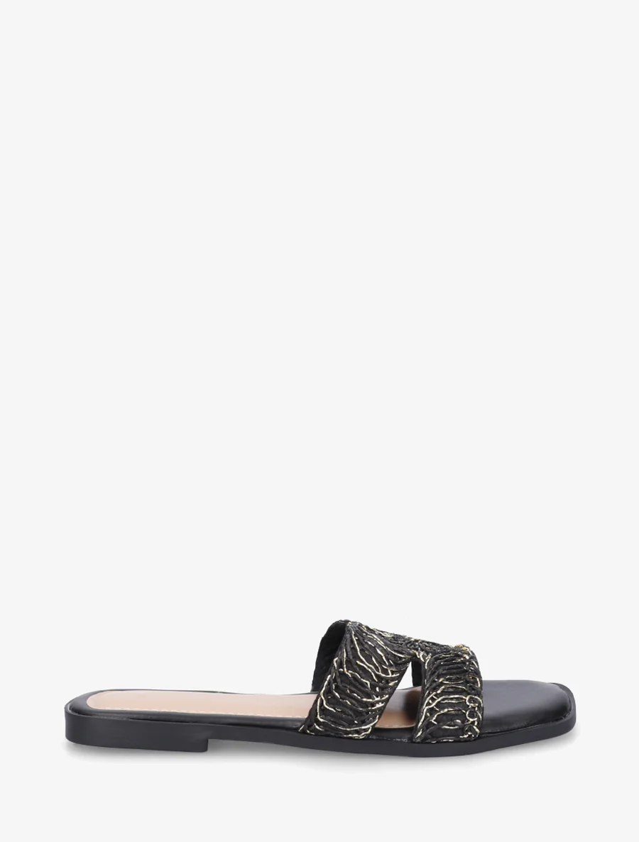 Claquettes en simili à détail irisé - Noir