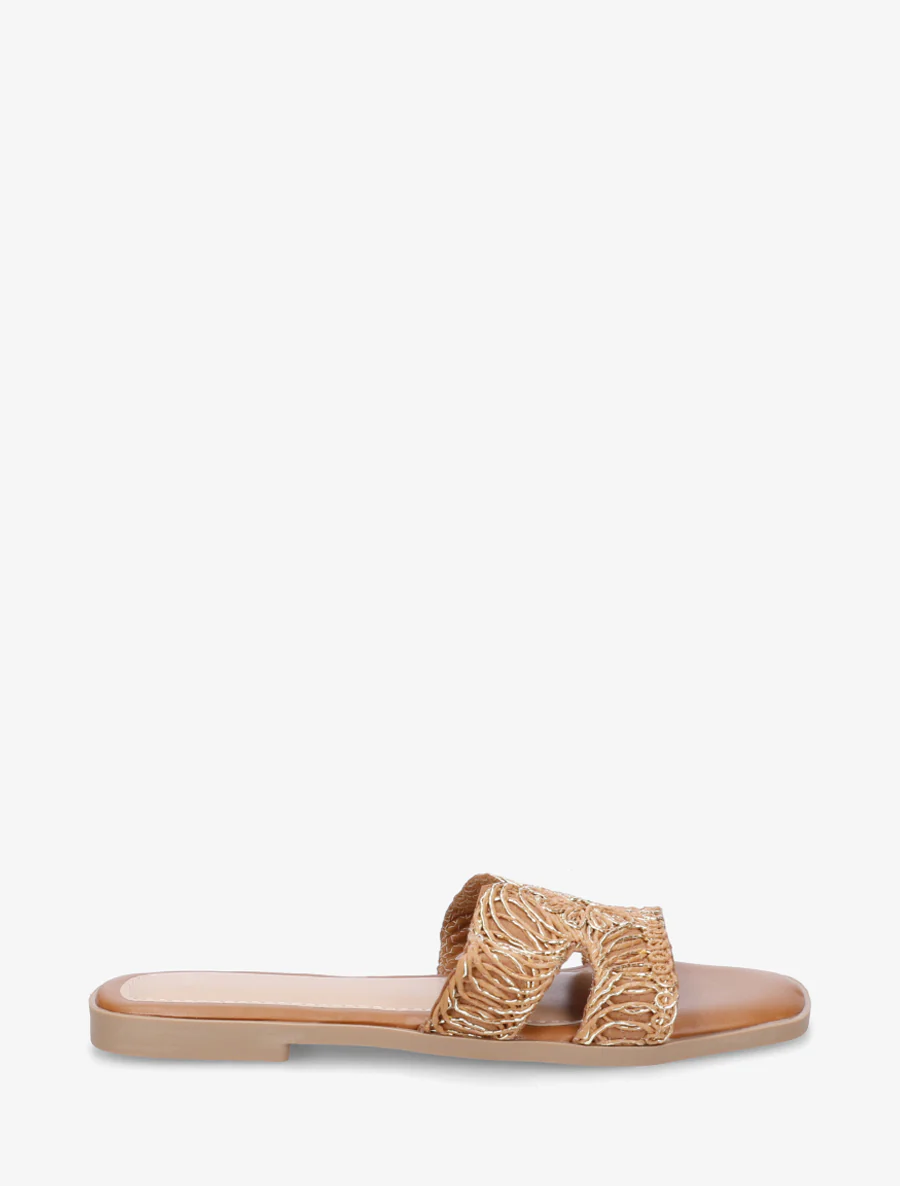 Claquettes en simili à détail irisé - Camel