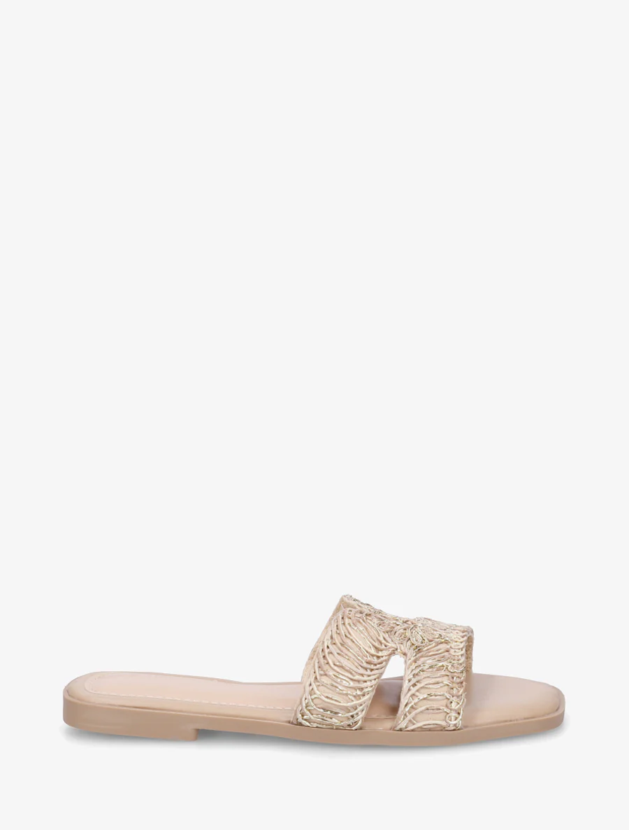 Claquettes en simili à détail irisé - Taupe