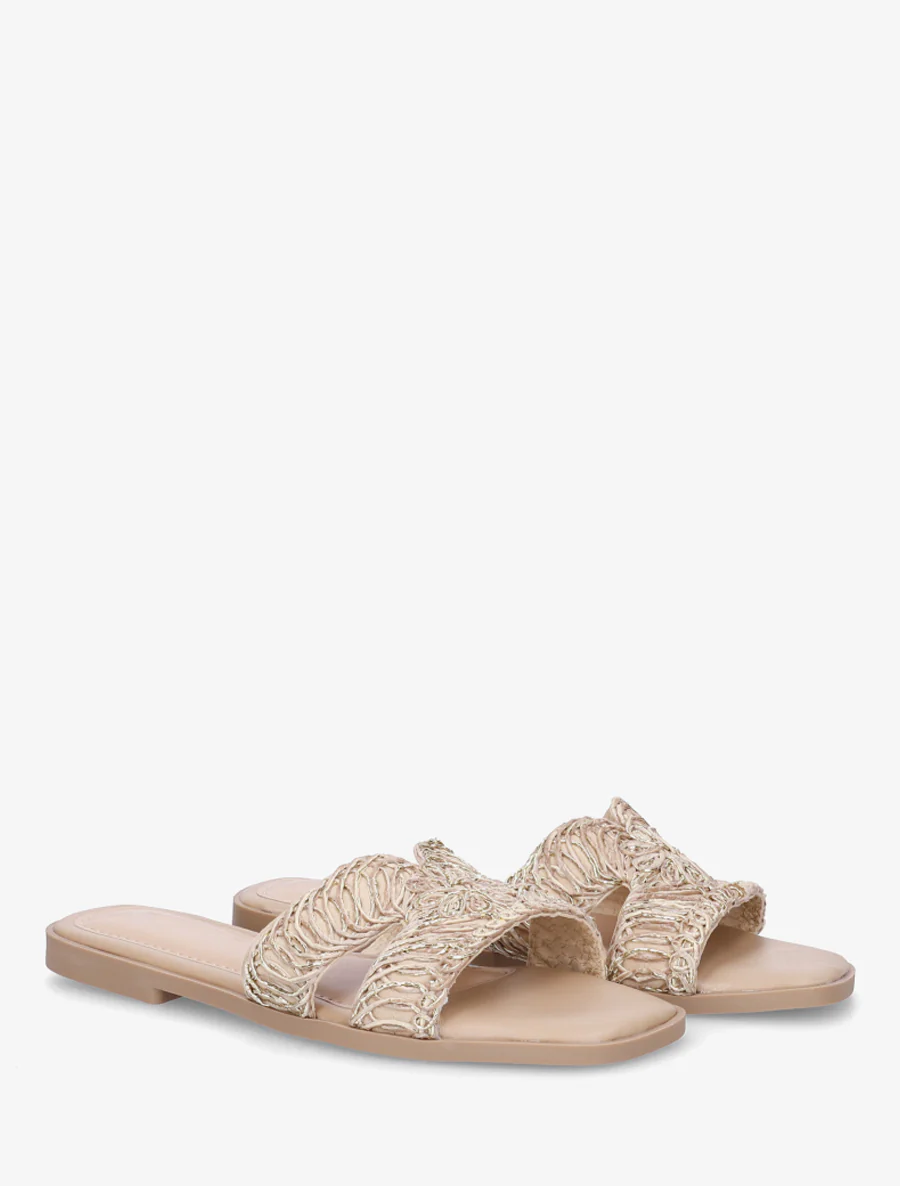 Claquettes en simili à détail irisé - Taupe - Image 4