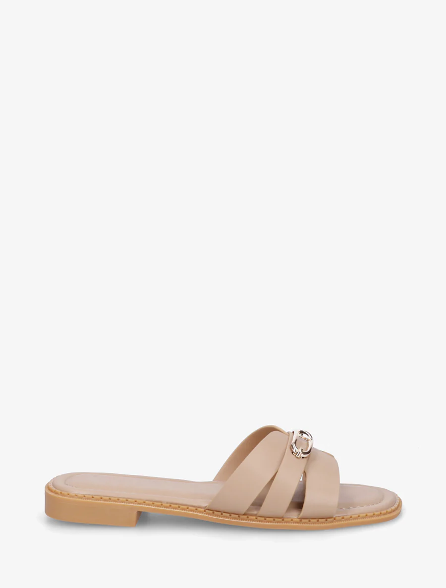 Claquettes en simili à empiècement métal - Taupe