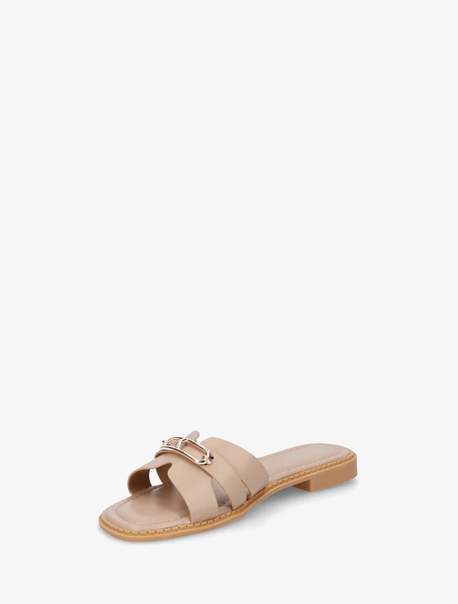 Claquettes en simili à empiècement métal - Taupe - Image 3