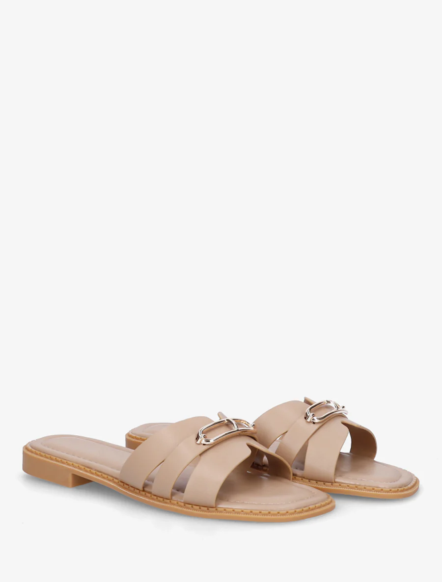 Claquettes en simili à empiècement métal - Taupe - Image 4