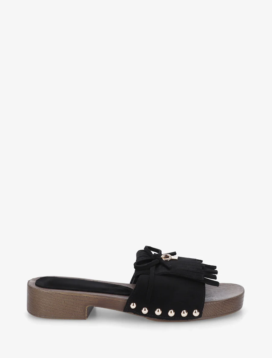 Claquettes en suédine à franges - Noir