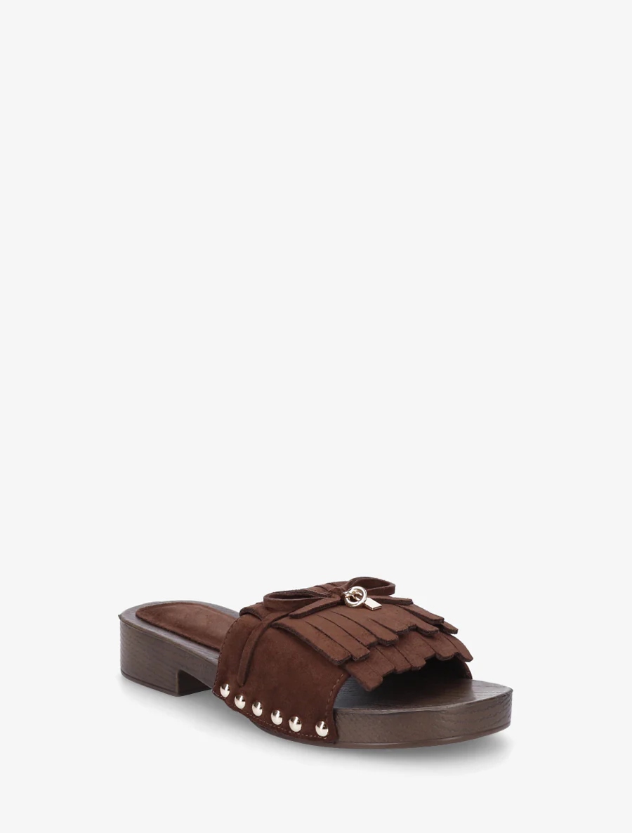 Claquettes en suédine à franges - Marron - Image 2